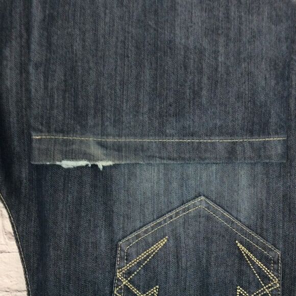ROK Men’s Sz 44x34 Blue Jeans Denim Straight Leg Embroidered Pockets Whiskering - Picture 11 of 11